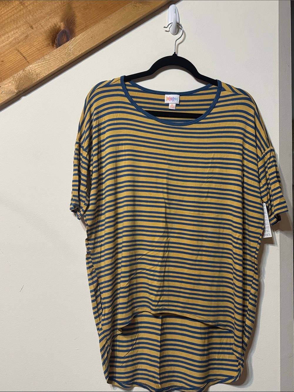 LuLaRoe Irma Striped Short-Sleeve Tee - Mustard & Teal